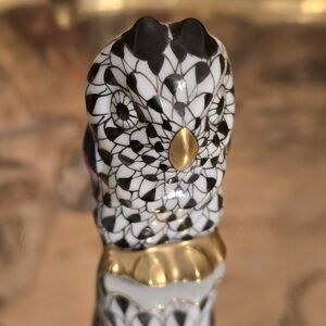 Vintage Herend fishnet Owl miniature 1.75" black w/24k Gold hand-painted PERFECT